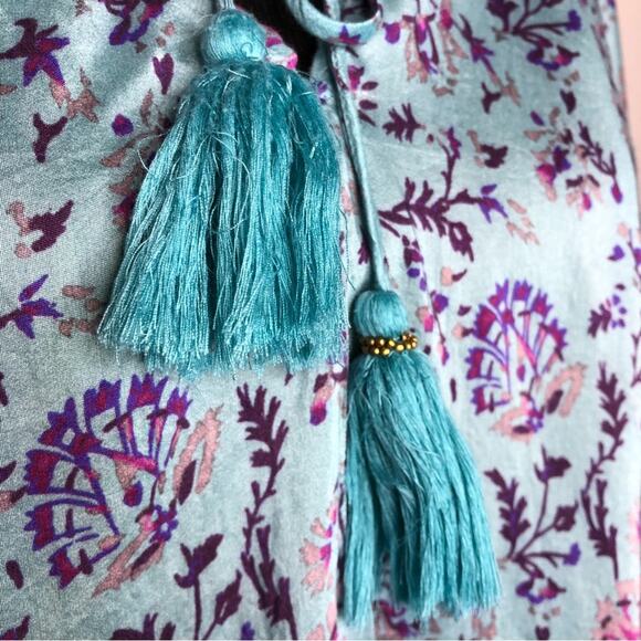 Sundance blue purple floral tassel tie silk blend top size Small - Picture 10 of 15